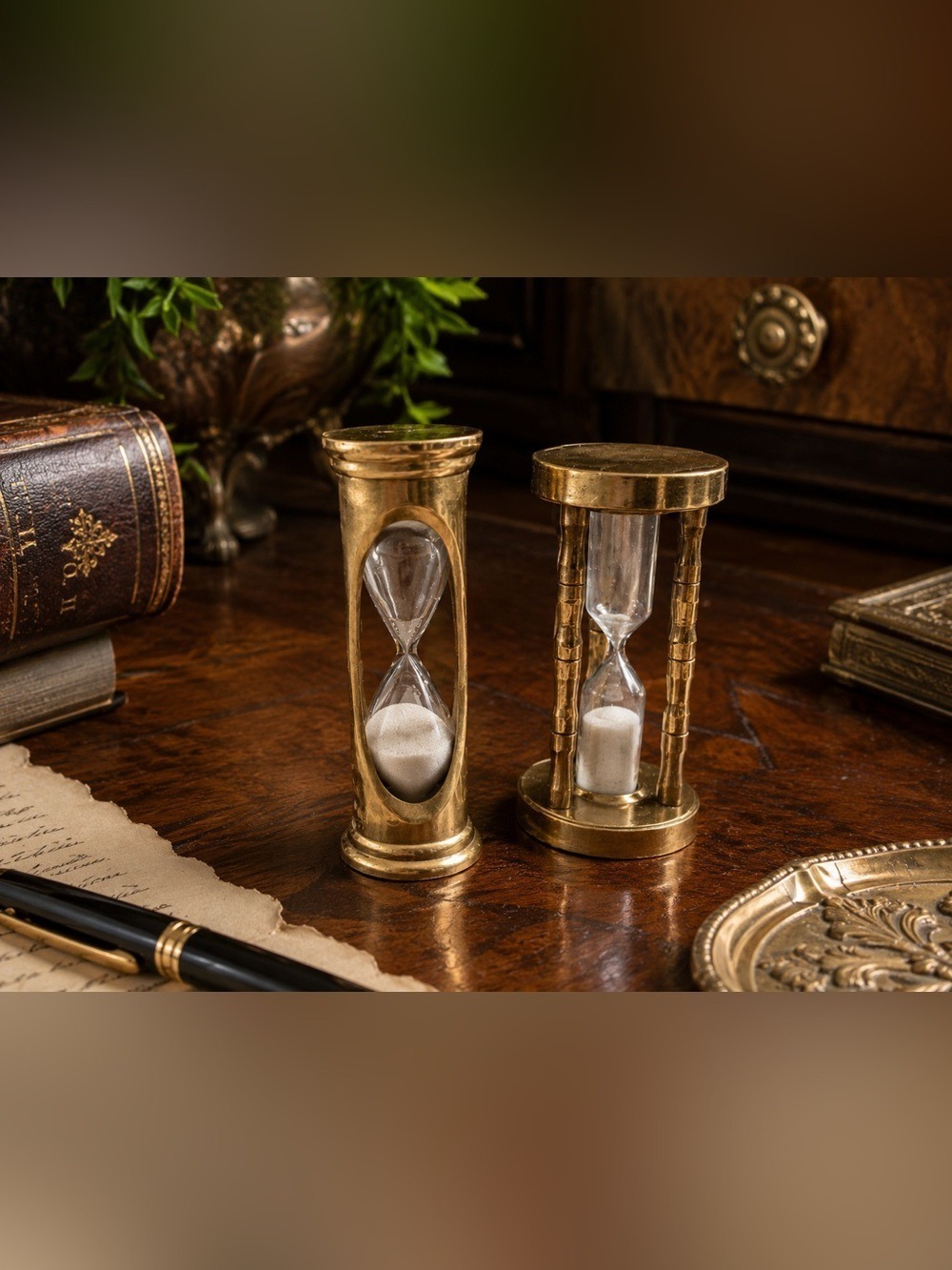 ⏳ Vintage Solid Brass Mini Hourglass • Old World Desk • Timeless Library Accent
